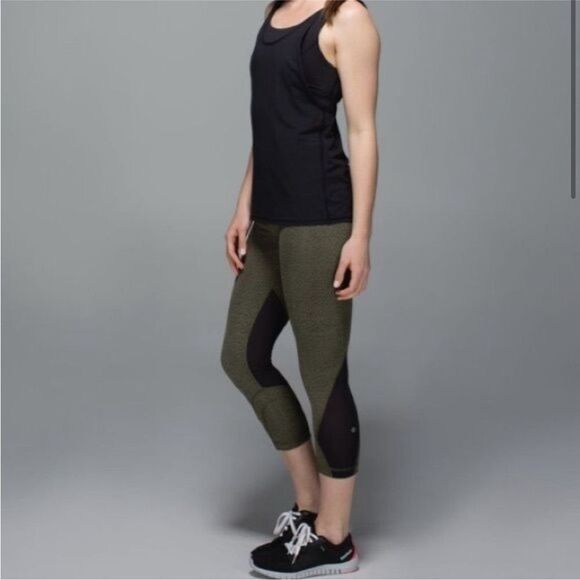 Lululemon Inspire Crop II Leggings Luxtreme in Dottie Dash Fatigue Green Black 4 - Picture 2 of 11